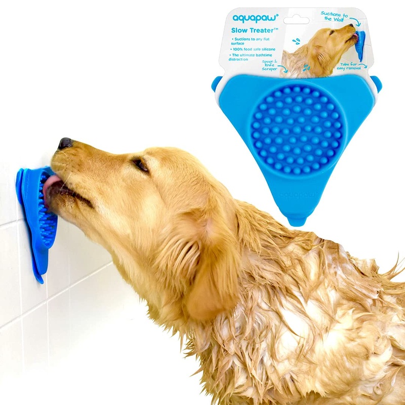 Aquapaw Premium Licking Mat for Dogs & Cats | Non-Slip Slow Feeding Mat for Food, Treats & Peanut Butter | Dog Anxiety Relief & Boredom Reducer with Suction Cups | Perfect for Bathing, Grooming – Blue Blue – 1 Pack