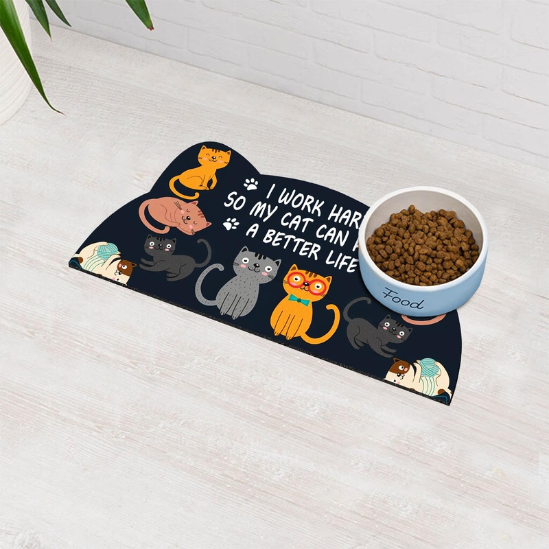 Cat Food Mat for Indoor Cats – No Stains Easy Clean Pet Supplies – Cat Bowls for Indoor Cats (Dark Grey, 19″x9″) Dark Grey Small size