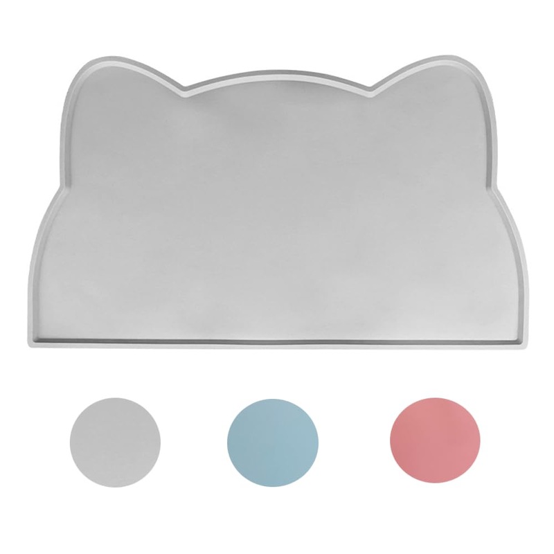 Cat Food Mats for Indoor Cats Non Slip Waterproof Pet Feeding Mat with Raised Edge – Cat Matt for Food and Water Silicone Dog Bowl Mat for Floor Grey