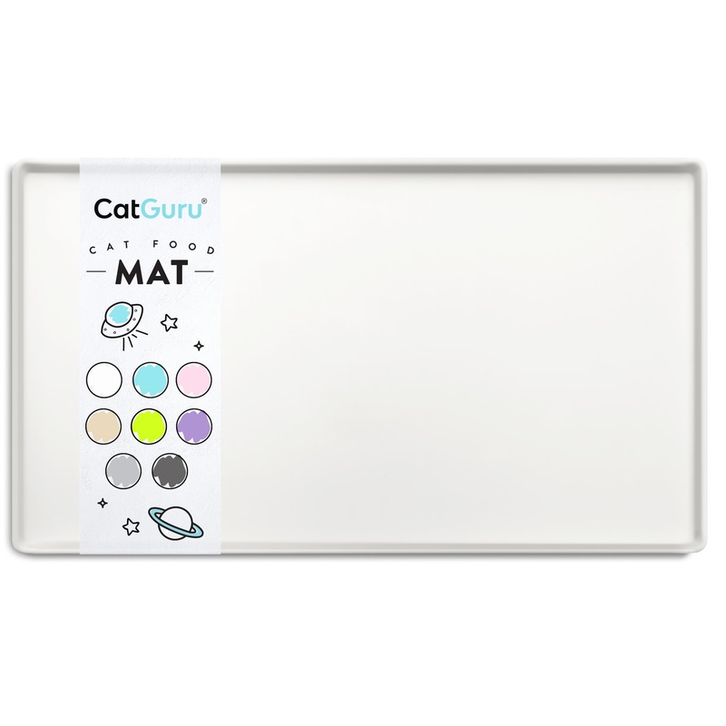 CatGuru Cat Food Mat, Small & Large Pet Food Mat, 100% Waterproof Cat Mat for Food and Water, Silicone Mat for Cat Bowls, Non-Slip Mat for Cat Food and Water Bowl or Cat Fountain (Small, Marshmallow) S: 19″ x 11″
