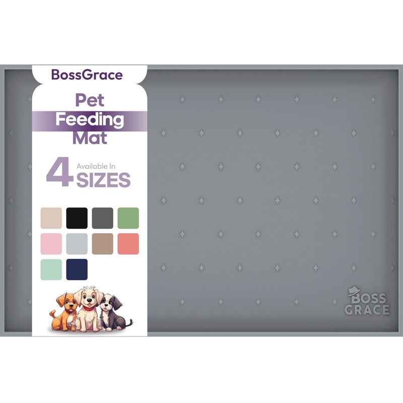 Dog Food Mat – Raised Edges Cat Food Mat Prevent Spills  100% Waterproof Dog Mat for Food and Water Protect Floors – Easy Clean Dog Bowl Mats for Food and Water, Silicone Pet Food Mat S: 18.5″ x 11.5″ Gray