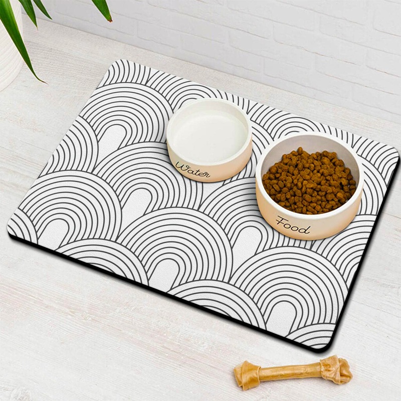 Dog Food Mats for Floors Absorbent, Pet Cat Food Mat – Quick Dry Dog Bowl Mats for Food and Water, Eco-Friendly Boho Pet Supplies 12″ x 20″ S(12″20″) 01-White