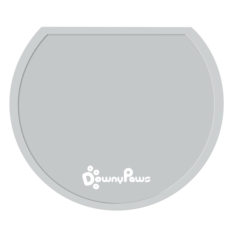 DownyPaws Silicone Cat Feeding Mat, Waterproof Pet Food Mat with Raised Edges, Cat Water Fountain Placemats, 14.6″12.6″, Light Gray