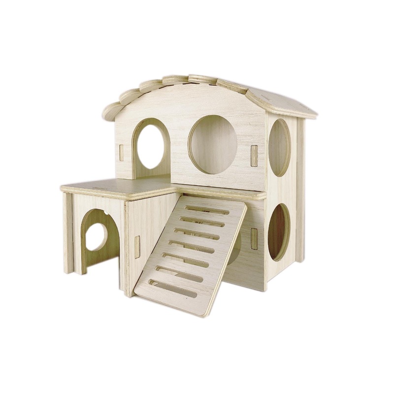Hamster Hideout Cage Accessories – Hamster House and Habitat Wooden Hide Hut with Climbing Ladder and Platform for Dwarf Gerbils and Mouse Mice Rat Other Small Animals etc. B-Double storey house