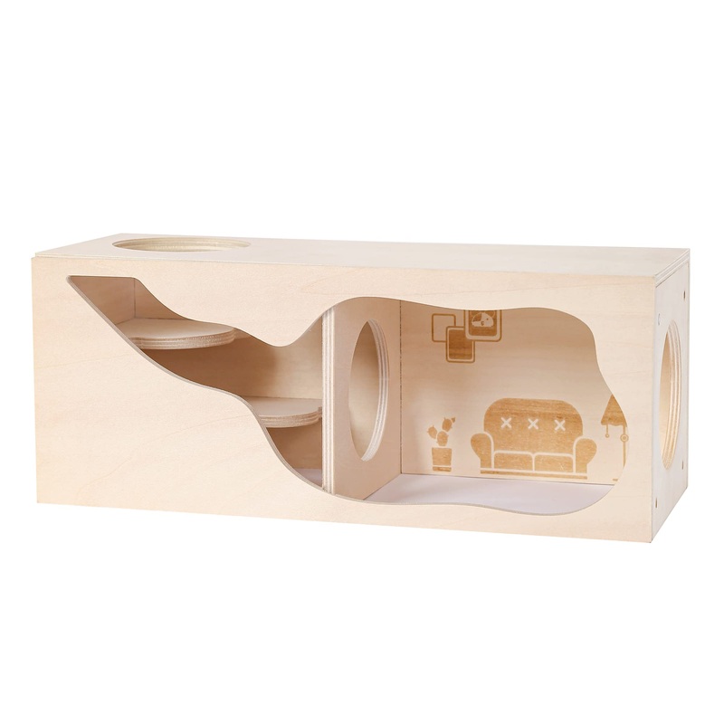 Hamster Hideout Wooden House Chamber Small Animals Pets Tunnel Exploring Toys Secret Peep Shed for Dwarf Hamsters, Syrian Hamsters, Gerbils, Hedgehogs, Rats, Mice (Living Room) Living Room