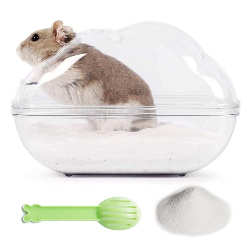 Hamster Small Animal Sand Bath Box Bathtub Critter’s Bathroom with Bath Sand and Scoop Accessories for Mice Hedgehog Lemming Gerbils or Other Small Pets (Medium) +200g Sand+1 Spoon Medium