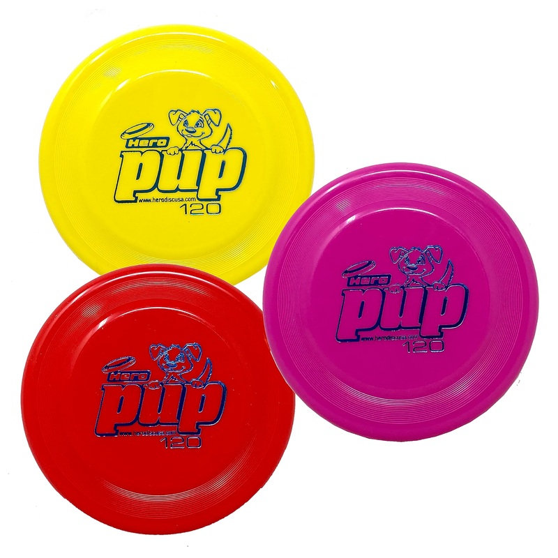 Hero Pup 120 Mini Dog Frisbee, Outdoor Dog Toy and Mini Frisbee, Small Dog Flying Disc Pack of 3 (Colors Will Vary)