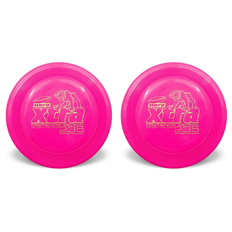Hero Xtra 235 Distance Dog Frisbee, Outdoor Dog Toy and Pet Frisbee, Distance Dog Flying Disc Pack of 2 (Pink) Pink