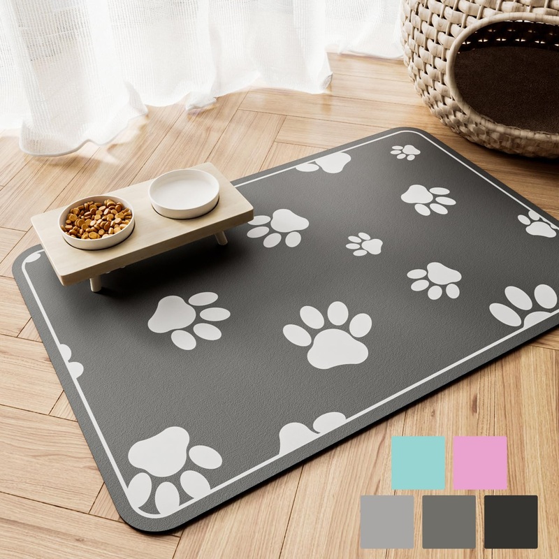 JUCFHY Pet Feeding Mat Absorbent Dog Food Mat No Stains Waterproof Dog Mat for Food and Water, Easy Clean Dog Bowl Mat Puppy Supplies Dog Accessories & Products, Dark Grey, 19”12” 19”*12”