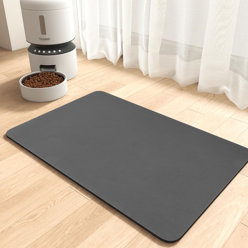 MontVoo-Absorbent Pet Feeding Mat-No Stains Dog Mat for Food and Water Bowl-Quick Dry Dog Cat & Dog Food Mat Water Dispenser Mat-Pet Supplies Mat-Dog Water Bowl Mat for Messy Drinker 12″x19″ DARK GREY