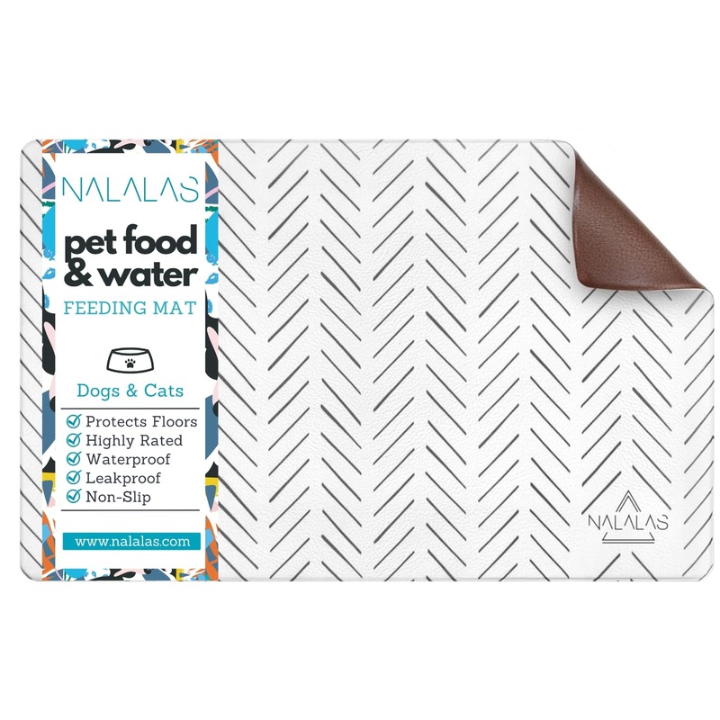 NALALAS Dog and Cat Mat for Dish, Food, Water Bowls | Stainproof, Washable & 100% Waterproof, Anti Slip, Non-Slip Food Placemat for Pets | Vegan Leather & Non Toxic | Easy to Clean | Size 12″ x 18″ SMALL 12″ x 18″ Mud Cloth