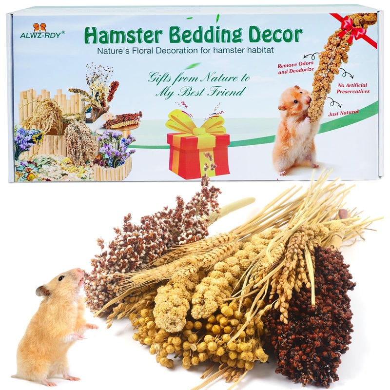 Natural Hamster Bedding, Hamster Herbs Flowers for Hamster Cage Enclosure Habitat Decor Hamster Sprays for Dwarf Syrian Guinea Hamsters Gerbil Degus or Other Small AnimalsGrain Version Grain version