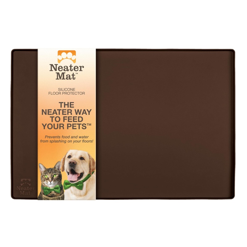 Neater Pet Brands Neater Mat – Waterproof Silicone Pet Bowls Mat – Protect Floors from Food & Water (24″ x 16″ Silicone, Brown) 24″ x 16″