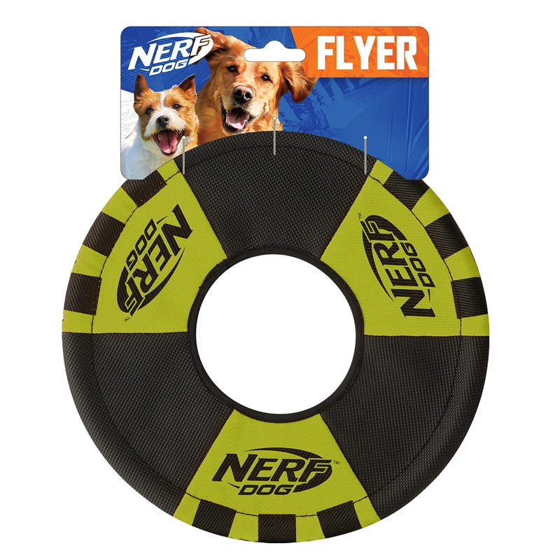 Nerf Dog Trackshot Toss and Tug Ring Dog Toy, Lightweight, Durable and Water Resistant, 9 Inches, For Medium/Large Breeds, Single Unit, Green/Black Black and Green
