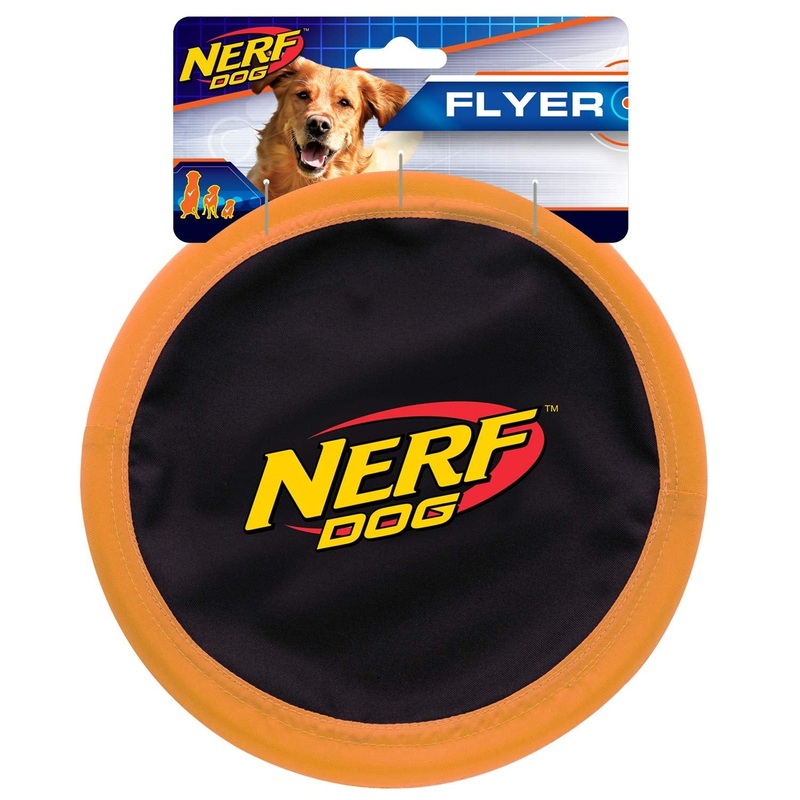 Nerf Dog Zone Flyer Dog Toy, Flying Disc, Lightweight, Durable and Water Resistant, Great for Beach and Pool, 10.5 inch diameter, for Medium/Large Breeds, Single Unit, Orange/Black