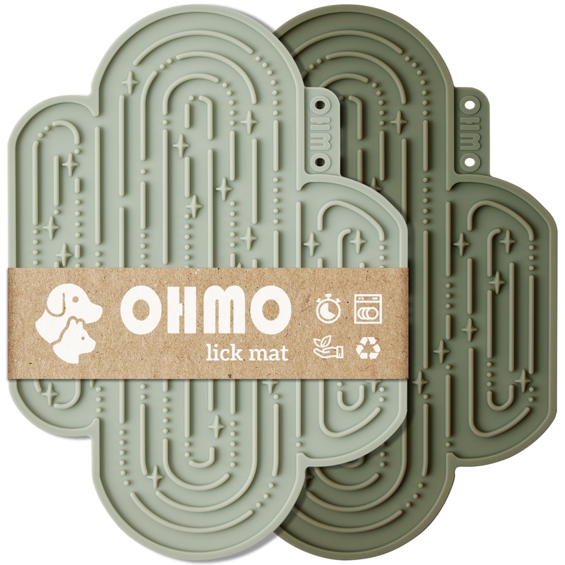 OHMO-Cactus Lick Mat for Dogs and Cats(2 Pack) Easy to Clean Pet Slow Feeder with Suction Cups, Licking Pad for Anxiety Relief and Boredom Reduction(Cactus&Light Green) Medium Light Green+Camo Green