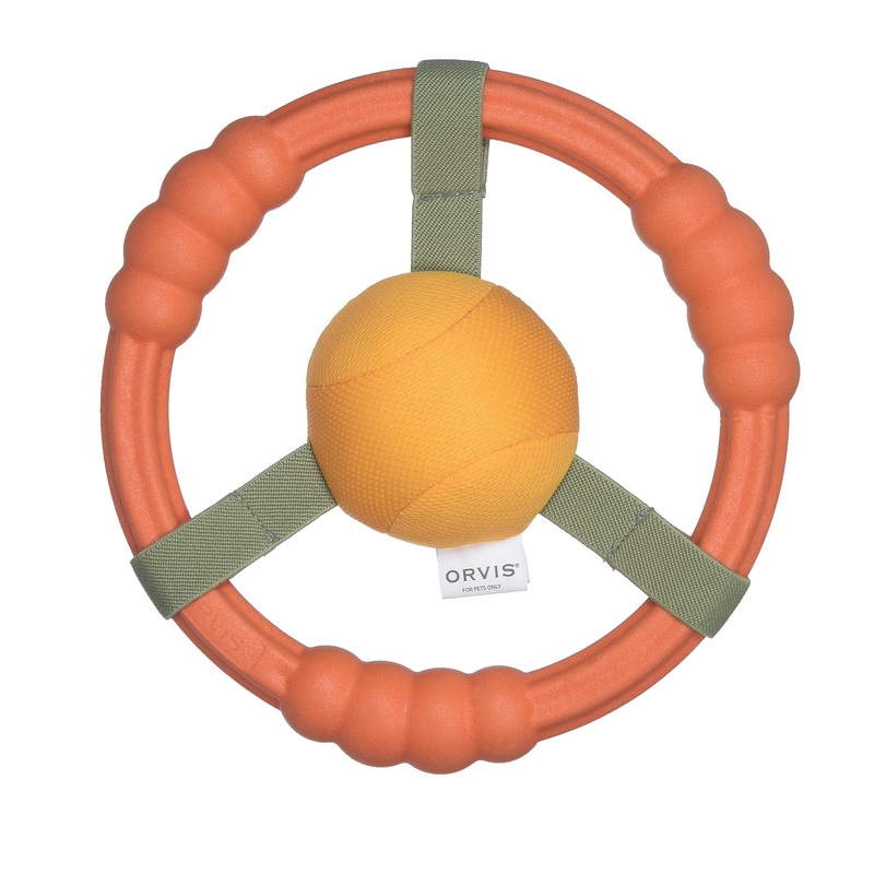 Orvis Dog Whitewater Toss Ring Floating Fetch Toy and Chew; High Visibility Wheel Shaped Frisbee Dog Toy – Floats in Water, Quick Dry, Easy to Clean, Squeaky Toy for Large Dogs, Aggressive Chewers 8 Inch