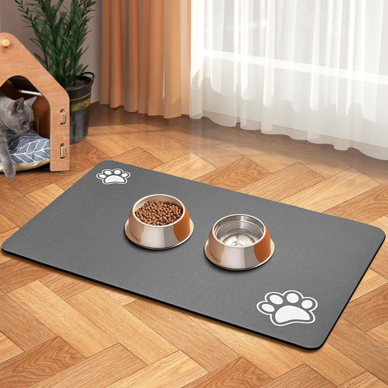 Pet Feeding Mat-Absorbent Dog Mat for Food and Water Bowl-Dog Accessories Pet Supplies-Dog Water Bowl for Messy Drinkers-No Stains Quick Dry Dog Water Dispenser Mat (12″x19″, Dark Grey) 12″x19″