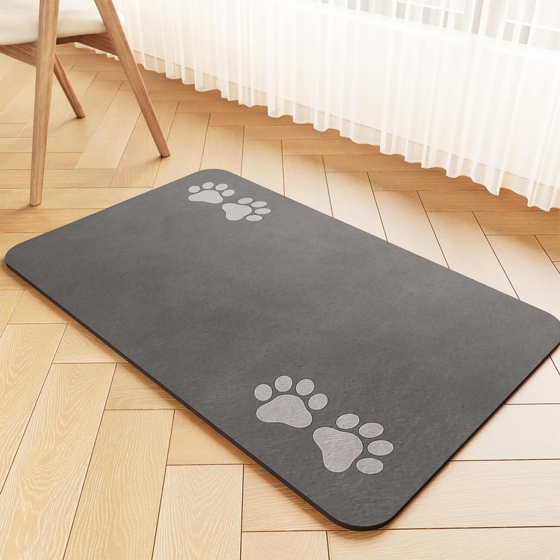 Pet Feeding Mat-Absorbent Pet Placemat for Food and Water Bowl, Dog Food Mat with Waterproof Rubber Backing, No Stains Quick Dry Water Dispenser Mat for Dog and Cat, Dark Gray-12″x20″ 12″x20″