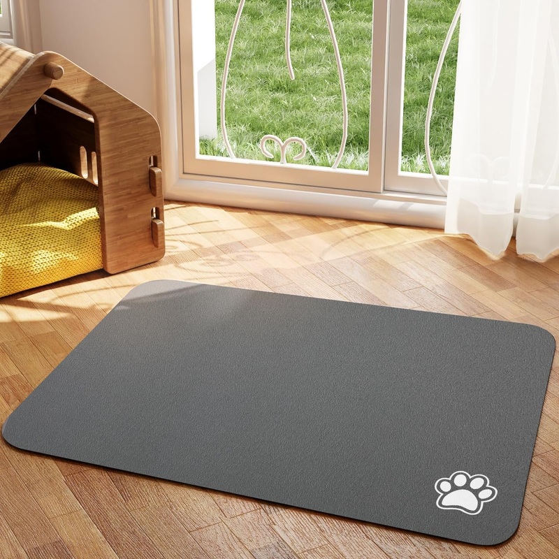Pet Feeding Mat – Dark Grey 12″x 19″ | Absorbent Dog Mat for Food and Water, No Stains Cat Bowl Mat, Easy to Clean Pet Placemats, Quick Dry Dog Water Dispenser Mat for Messy Drinkers 12″x19″