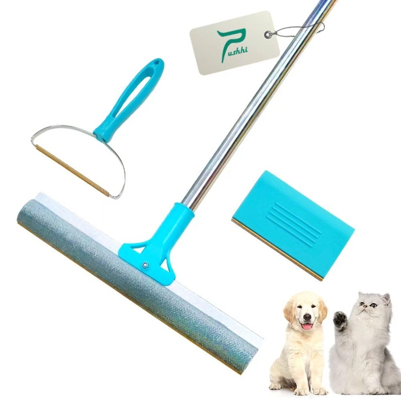 Pet Hair Removal Tool Set V2, Retractable Carpet Rake for Dogs & Cats Hair, Pet Hair Remover Set with Innovative Dual-Use Edge Design, Reusable Carpet Brush for Cat Towers, Pet Beds (Blue) Blue