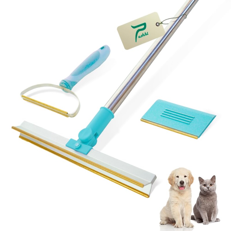 Pet Hair Remover Set, 3Pcs Dog & Cat Hair Removal Tool Set, Retractable Carpet Rake for Pet Hair, Pet Hair Removal Tool for Funiture, Carpet Brush for Rug, Couch, Pet Bed, Cat Tower (Blue) Blue