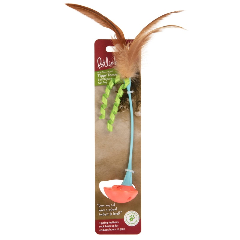 Petlinks Tippy Teaser Self Righting Rocking Feather Cat Toy – Blue/Orange, One Size Set of 1