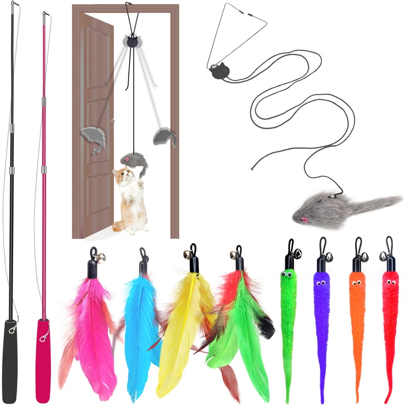 Premium Interactive Cat Toys Set with Feather Wand, Hanging Door Toy & Multiple Attachments – The Ultimate Playtime Solution for Cats