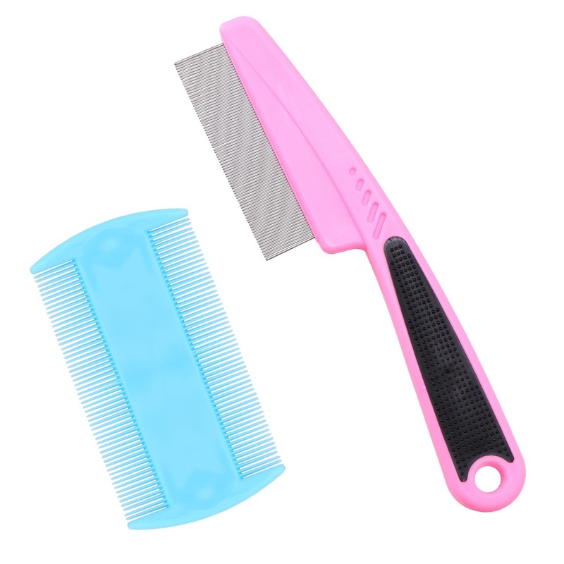 Ruibow Flea Comb Set Flea Comb for Cats Fine Tooth Flea Comb for Dogs Removal Stain Cat Flea Comb Double Sided Dog Flea Comb for All Types of Pets Hair (Pink+Blue)