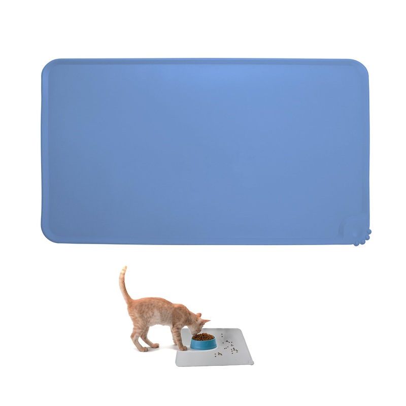 Waterproof Pet Feeding Mats, Nonslip Silicone Dog Cat Food Mat for Feeding Bowl and Water Bowls with Raised Edges Rubber Tray (Blue, 18.5″*11.5″) Blue 18.5″*11.5″