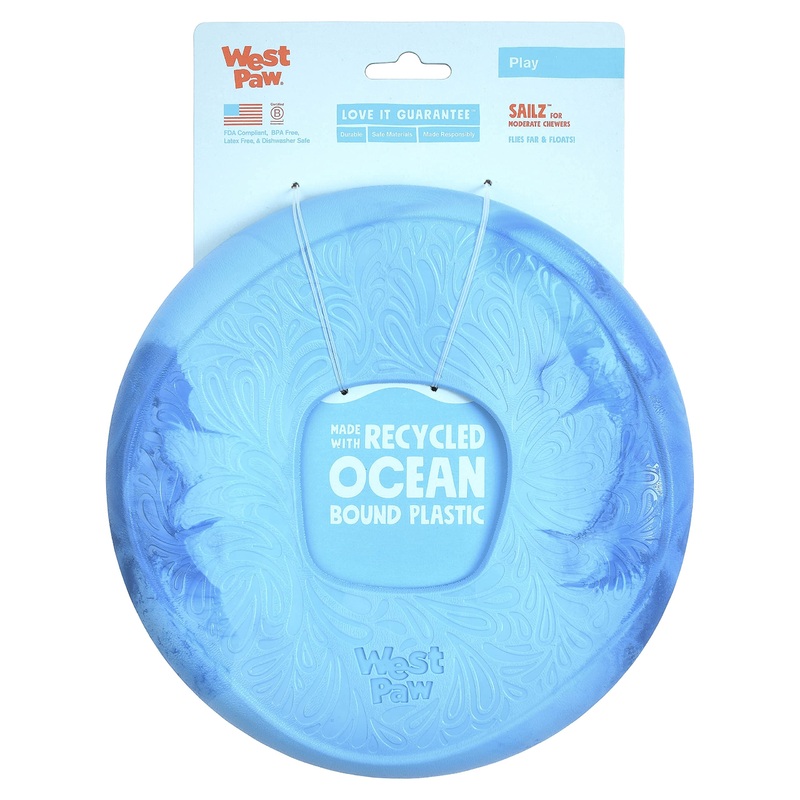 WEST PAW Seaflex Sailz Dog Toy Flying Disc  Machine Washable Dog Toys for Moderate Chewers  Eco-Friendly Zogoflex Toys for Dogs  Perfect for Gnawing, Fetch, Catch, Pet Training  Surf