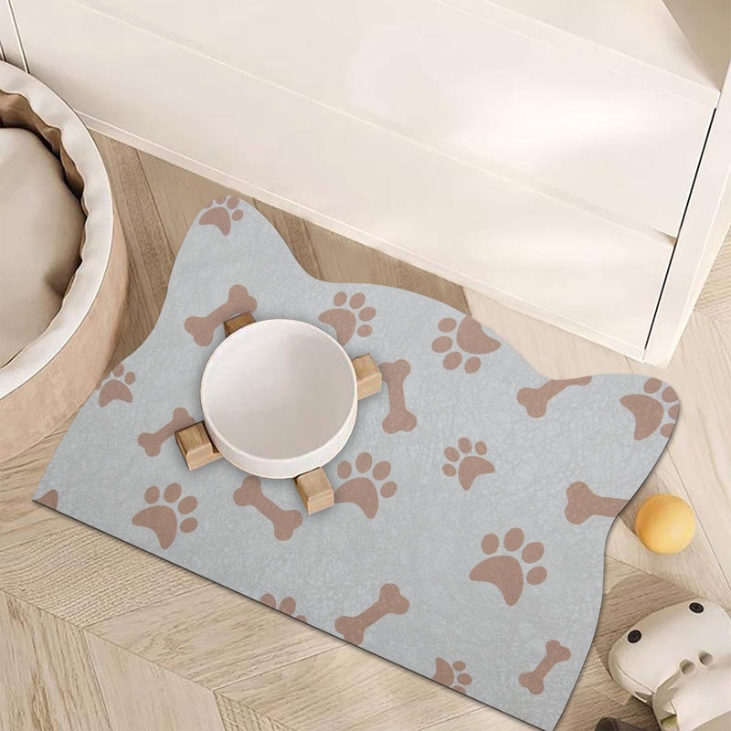 YCT Cat Food Mats, Dog Food Mat, Cat Food Mat No Slip Cat Mat for Food and Water, 11.8″x18.1″ Beige 18.1 x 11.8 inches Beige(Cat-Shaped)