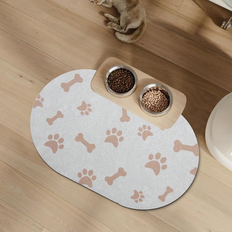 YCT Dog Food Mat – Cat Dish Mat Dog Bowl Mat – No Stains Easy Clean Dog Mat for Food and Water – Absorbent Quick Dry Pet Mat, 11.8″x18.1″ Beige 18.1 x 11.8 inches BeigeOval