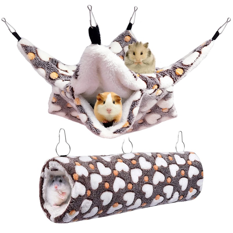 2 Pieces Small Pet Cage Hammock Hanging Tunnel for Small Animals Hanging Bed Cage Guinea Hammock Cage Accessories for Ferret Rat Chincilla Hammock Sleeper Cage Accessories Set (Coffee) Coffee