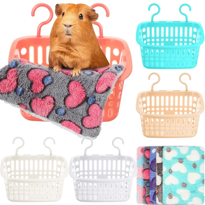 5 Set Rat Hammock for Cage Chew Proof Rat Toys Warm Bed, Small Animal Hanging Basket Ferret Cage Accessories and Habitats Removable Nest Mat for Hamster, Sugar Glider, Hedgehog(Heart) Hearts