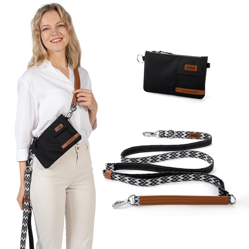 ANDA Hands-Free Dog Leash with Fanny Pack – Crossbody Dog Leash, 5.7ft-7.2ft Length, Detachable Pouch, and Reflective Safety Features for Daily Walking