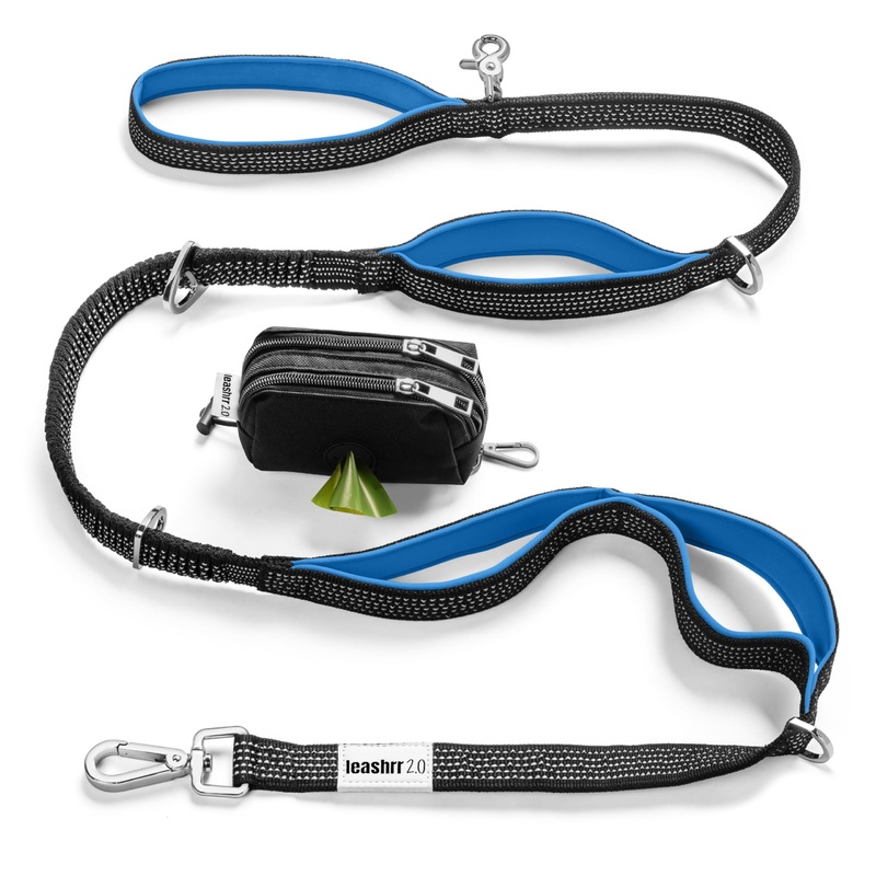 Anti Pull Dog Leash – Heavy Duty, 6ft, Sturdy Bungee, 4 Padded Handles, Strong Carabiner Clips and Rings, Highly Reflective, Poop Bag Holder + Treat Pouch, Large Breeds by Leashrr 2.0 (Royal Blue) Royal Blue