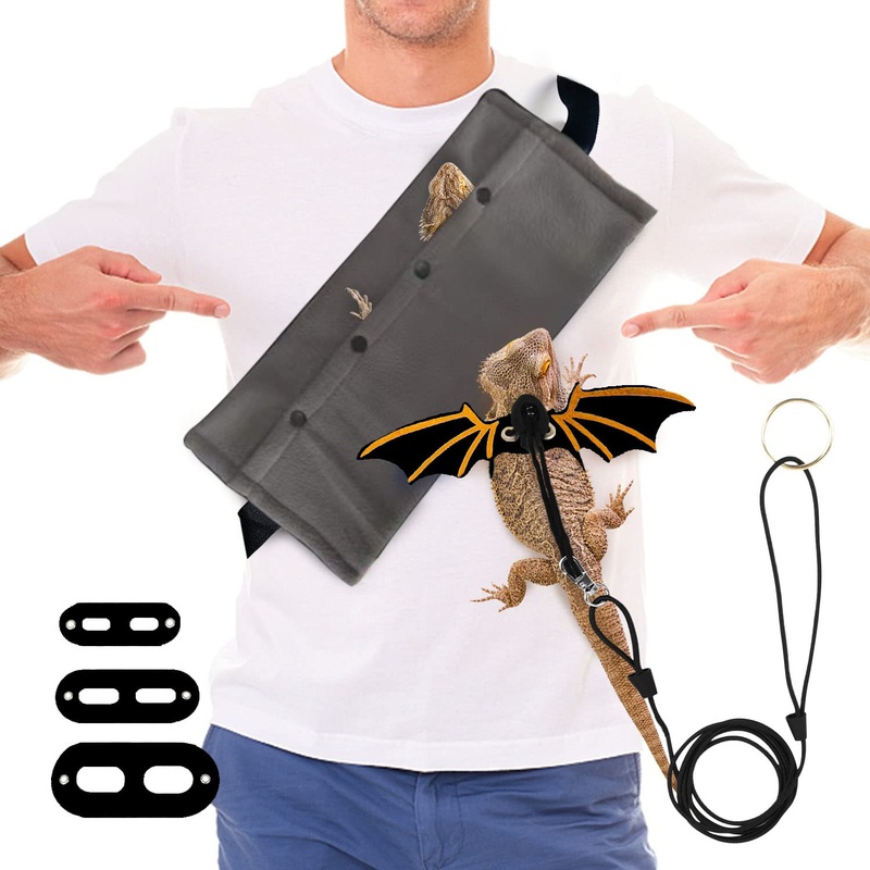 Bearded Dragon Carrier and Leather Leash, Lizard Reptile Small pet Adjustable Batwing Harness and Sling Bag, Beardie Backpack for Outdoor Travel Walking Rest to Safe Prevent Falling 14