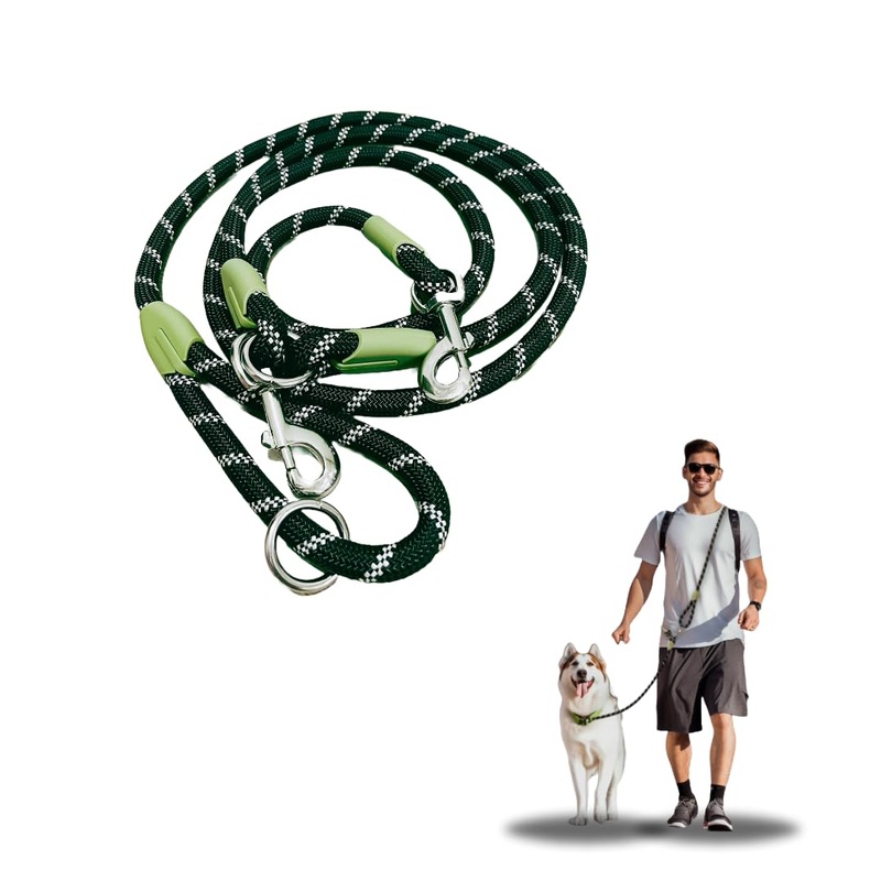 Dinowo Hands-Free Dog Leash, Crossbody, Waist Belt, Reflective, Ideal for Running, Jogging, Hiking, and Walking Your Pet, Fits Small to Large Dogs, Durable Nylon (Fixed Size) Fixed size / Green