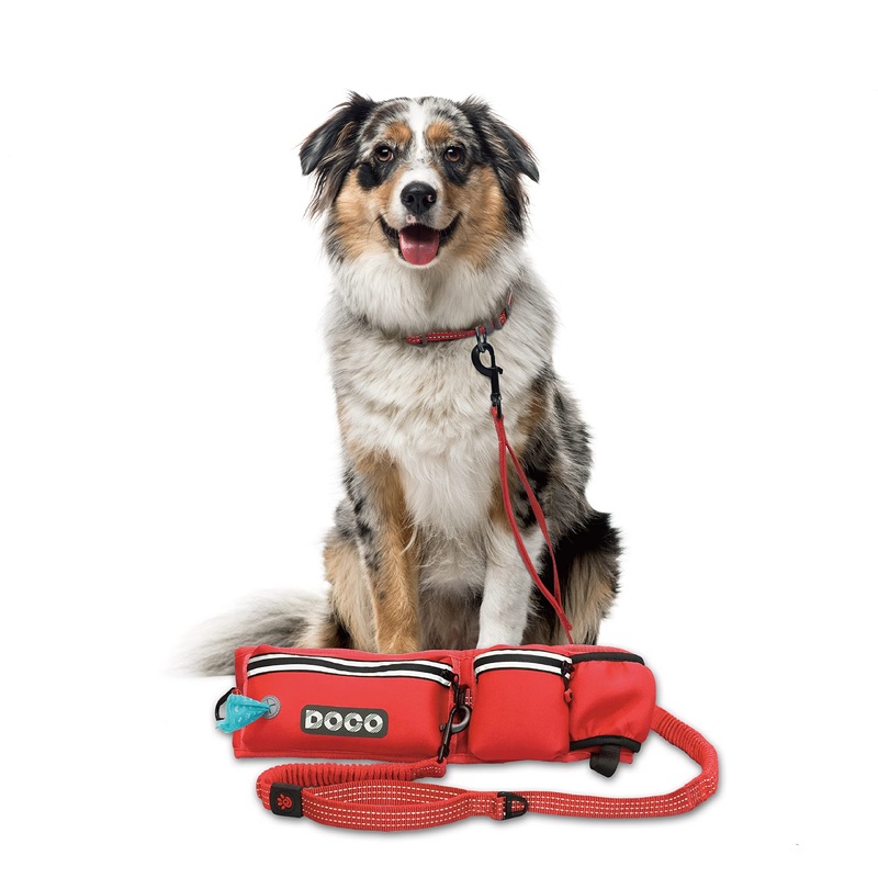 DOCO Heavy Duty Hands Free Dog Leash, Retractable Bungee for Running Walking Jogging, Training, Hiking  Adjustable Waist Belt, Reflective Stitches, Dual Handle (Medium-Large Dogs, 20-100 lbs) Red Original