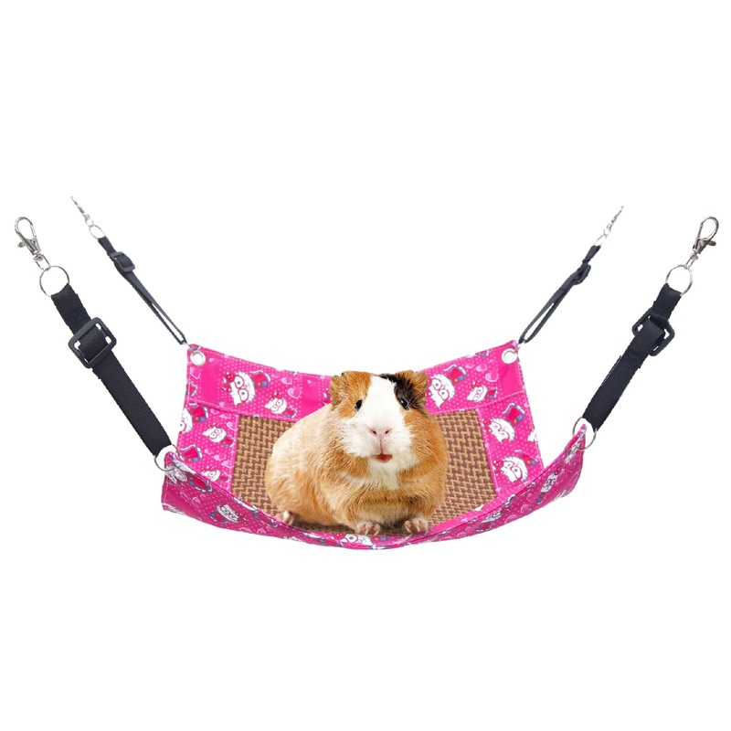 Enlarged Guinea Pig Hammock with Summer Mat,Cooling Guinea Pig Cage Accessories Ferret Rat Waterproof Hanging Hammock for Small Animals Hiding Sleeping,Adjustable Length 13.8×13.8 in Pink