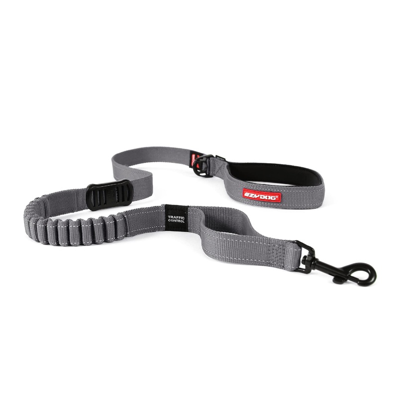 EzyDog Zero Shock Leash – Shock Absorbing Bungee Dog Leash & Training Lead – Double Handle Reflective Leash for Traffic Control – for Walking, Jogging and Running (48-Inch, Gray) 48-Inch