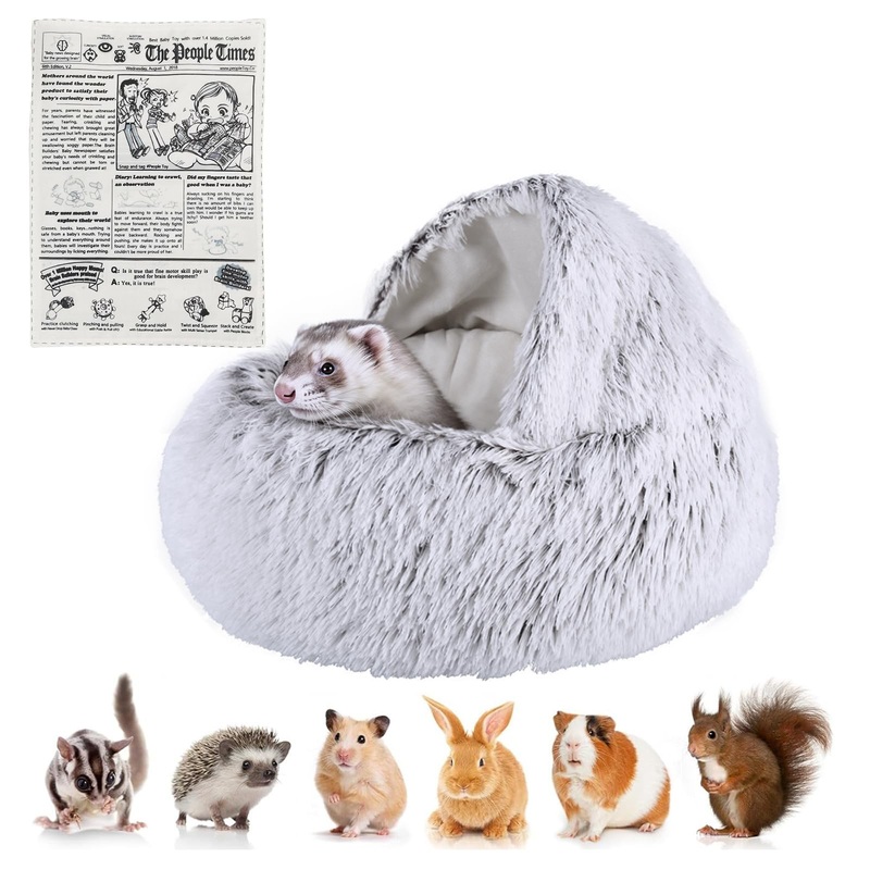 Ferret Bed Cave and Hideouts | Ferret Hammock for Cage | Ferret Hideaway Bed Accessories | for Small Pet Cushion Long Plush Soft Washable for Ferret & Small Animals Gray
