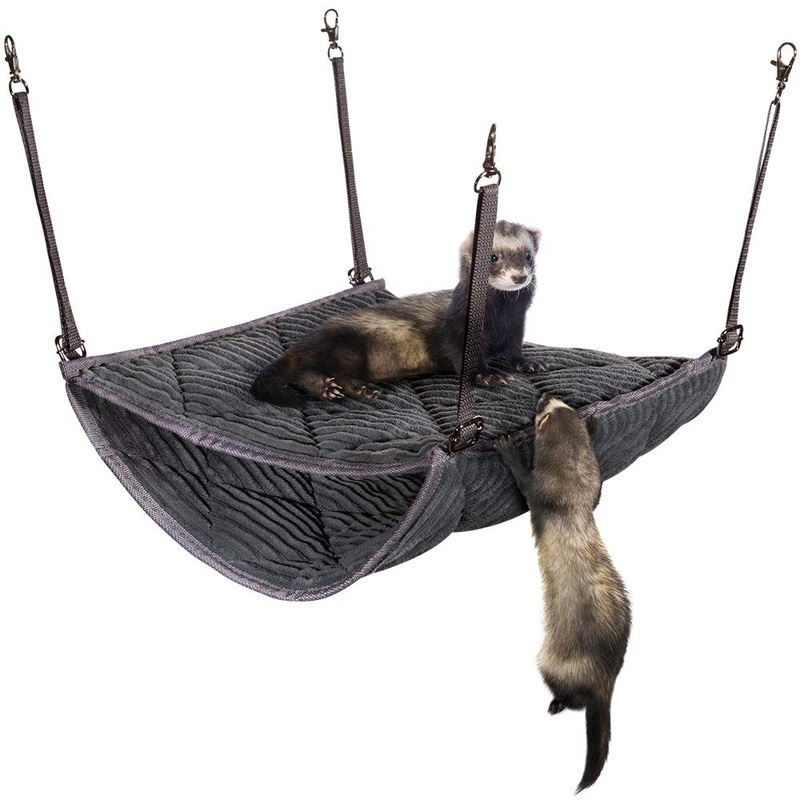 Ferret Hammock for Cage – Plush Double Bunk Bed Hanging Clips – Perfect for 2 or More Small Pets! (Rats, Ferrets, Hamsters, Guinea Pigs, Chinchillas & Squirrels) – Grey