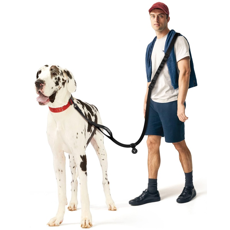 Hands Free Dog Leash,8.2ft Crossbody Dog Leash with Hanging Strap/Hanging Buckle/Poop Bag Holder/Explosion-Proof Handle,Adjustable Crossbody Rope for Dogs Walking,Jogging and Running,18-110lbs,Black Full Black