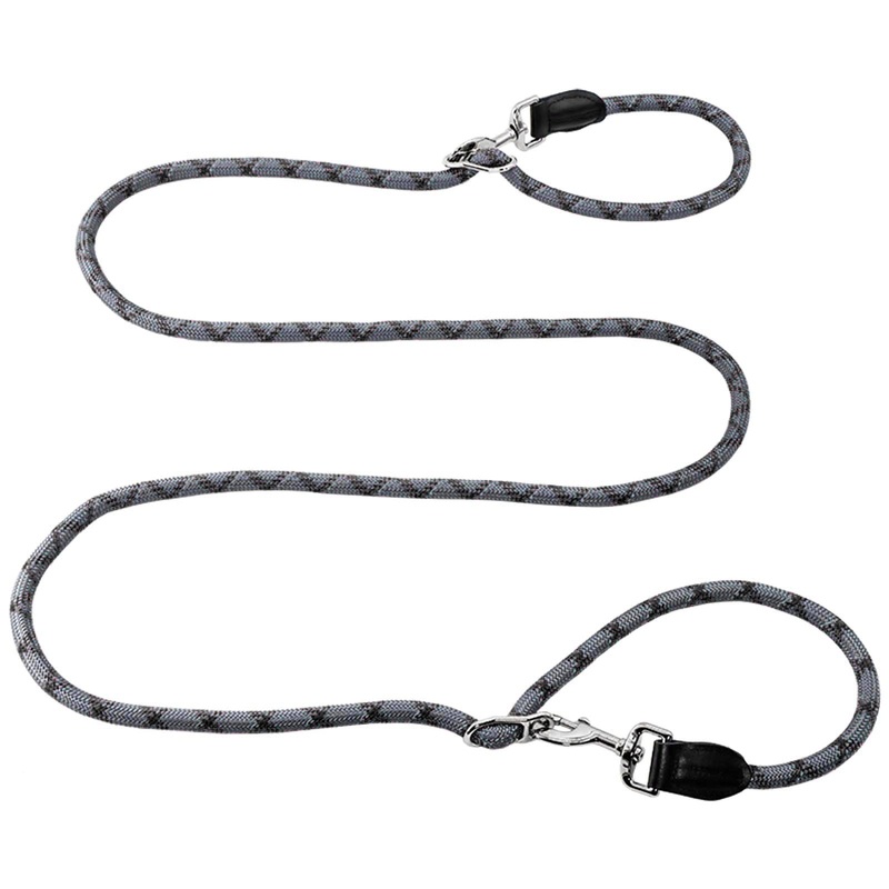 Hands Free Dog Leash(8.5ft), 8 in 1 Multifunction Nylon Double Leash for Dogs,1.2cm Dog Training Leash with Reflective Stitching, Adjustable Waist Dog Leash Fits All Waist for Medium Large Dogs-Grey Grey
