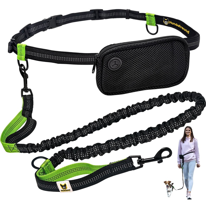 Hands Free Dog Leash for Small Dogs – Lightweight Waist Leash for Running Walking Hiking with Dogs Under 30 lbs – Adjustable Waist Belt, Pouch, Reflective Retractable Bungee, Dual Handles