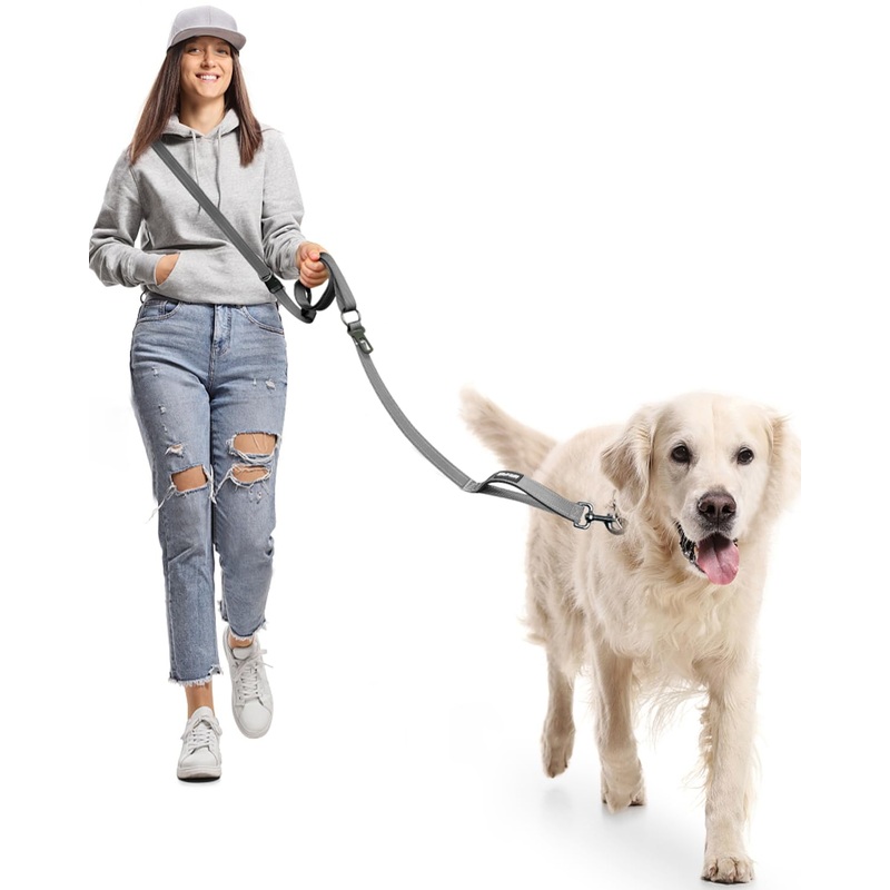 Hands Free Dog Leash, Multifunctional Crossbody Heavy Duty Dog Leash, 9.5 ft Long Dog Leash with Safety Buckle for Medium and Large Dogs Walking, Jogging, Running,Training (5.9-9.5ft). 9.5 Ft-DuckGrey