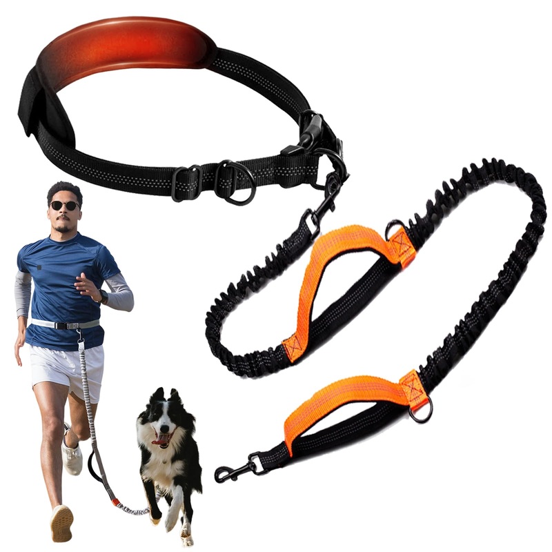 Hands Free Dog Leash Waist Leash for Dog Walking Bungee Leash Dog Running Belt for Small & Medium Dogs, 10-50 lbs Fanny Pack for Walker Hiking Jogging orange