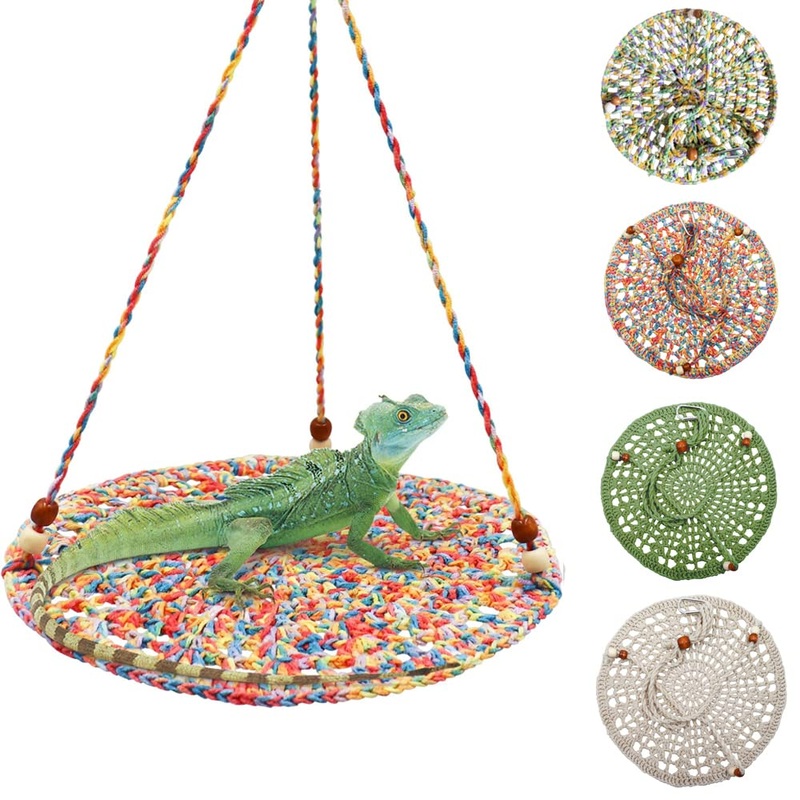 Handwoven Hammock Bearded Dragon Rest Bed Habitats Supplies Climbing Terrarium for Lizard Leopard Gecko Parrots Parakeet Cockatiel Rats Snake Hamster Squirrel Chameleon Small Birds (Dazzling Orange) Dazzling Orange Hook-Hammock